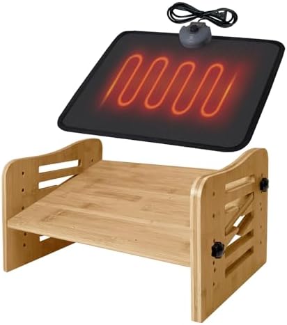 Myplace Bamboo Adjustable Under Desk Footrest with Heating Pad - Warm Ergonomic Foot Rest with 7-Level Adjust, Slanted Foot Rest Stool for Home Office Kitchen Bedroom (Burlywood) by MyPlace