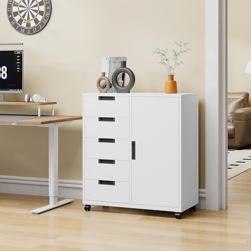 5-Drawer Metal Storage Cabinet with Wheels, Craft Storage Drawers - Image 2