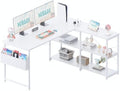 Pamray 57.5 Inch L Shaped Computer Desk with Reversible Side Storage Shelves, Small Corner Desk for Small Space Home Office,Writing Study Table PC Desk for Bedroom,White by PAMRAY
