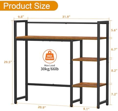 Snughome Desk Shelf, 31.9" Desktop Organizer Shelf, Desk Hutch for Computer Monitor, 4 Tier Desk Top Display Rack, Wood Desktop Bookshelf Storage Rack for Home Office Dorm, Rustic Brown - Image 3