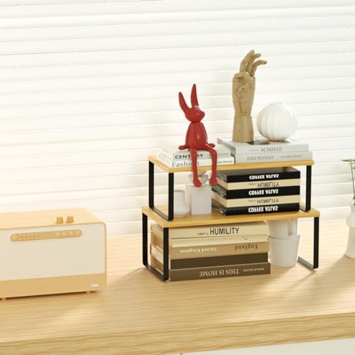 NEX Kitchen Cabinet and Counter Shelf Organizer, Stackable & Expandable, Set of 4, Black and Natural - 7.7 x 15.6 x 6.2'' - Image 7
