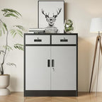 BESFUR Metal Storage Cabinet with Doors and Shelves, 36" H Locking Storage Cabinet with 2 Drawers, Reinforced Heavy Duty Metal Cabinets for Garage, Office, Home(Black and Silver) - Image 2