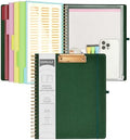 Ospelelf Foldable Spiral Clipboard Folio with Storage Zipper Pouch, 5 Plastic Folders with 10 Pockets,Refillable Lined Notepad (11" x 8.5"), Hardcover Project Organizer with 39 Stickers (Dark Green) by OspelelfOfficeSupplies