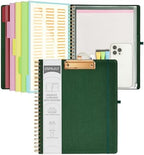 Ospelelf Foldable Spiral Clipboard Folio with Storage Zipper Pouch, 5 Plastic Folders with 10 Pockets,Refillable Lined Notepad (11" x 8.5"), Hardcover Project Organizer with 39 Stickers (Dark Green) by OspelelfOfficeSupplies