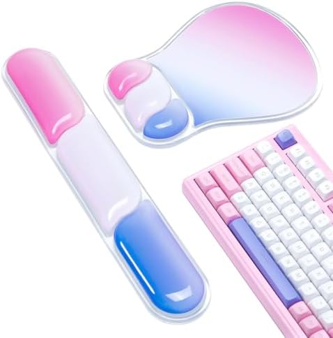 Ospelelf Mouse Pad with Wrist Rest Set Gel Ergonomic Keyboard Wrist Support Anti-Slip Rubber Bottom Office Women Desk Accessories for Computer, Laptop and Gaming, Pink and Blue by OspelelfOfficeSupplies