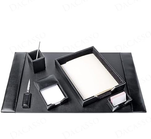 Dacasso 6 Piece Black Bonded Leather Luxury Desk Accessory Set - Desk Pad & Organization Essentials by Dacasso