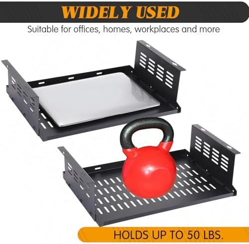Under Desk Computer Mount for Small Form Factor SFF Computers and Pcs, Using Space 16.7" x H 4.75" x D 12" Mount Shelf Organizer for Office Home Workstation Gaming Stand up Desk - Image 4