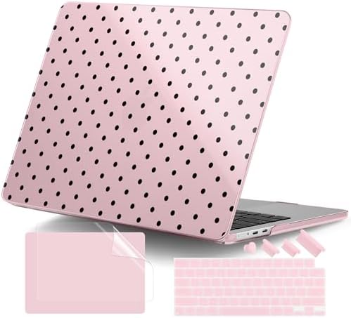 DONGKE for MacBook Air 13 Inch Case M5 2026 M4 2025 M3 M2 2024-2022 A3449 A3240 A3113 A2681, Plastic Hard Shell & Keyboard Cover & Screen Film for MacBook Air 13.6 Inch Case - Black Polka Dots by DONGKE
