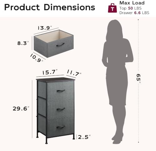 WLIVE Small Dresser Nightstand for Bedroom, 3 Drawers, Dark Grey - Image 3