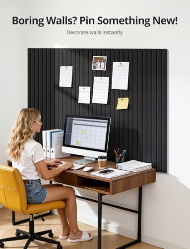 Kuchoow Felt Bulletin Board Tiles Self Adhesive Pin Cork Board Alternative for Wall, Large Panels 48"×36" 12 Pack Black Corkboard Memo Vision Display Photo Organizer for Office Home Classroom - Image 3