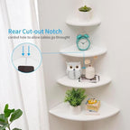 Corner Shelf, Solid Oak Wood Floating Corner Shelf Wall Mount Round End Floating Speaker with Wire Hole for Small Plant Photo for Bedroom Kitchen, Living Room White - Image 4