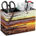 PU Leather Multi-Compartment Pen Holder Desktop Organizer Pencil Cup Storage Caddy for Office Home Supplies Winter Sunset by Unknown