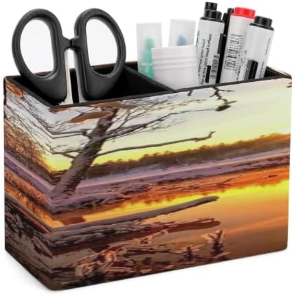 PU Leather Multi-Compartment Pen Holder Desktop Organizer Pencil Cup Storage Caddy for Office Home Supplies Winter Sunset by Unknown