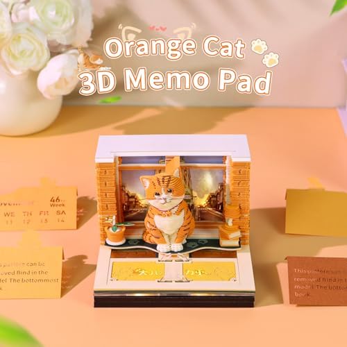Orange Cat 3D Memo Pad, 3D Calendar 2027, Time Piece Calendar - Image 2