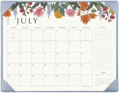 Desk Calendar 2026 with Desktop Mat, Cabbrix Large Desk Pad Calendar 22 x 17 Inch Runs From July 2026 to December 2027, Classic Floral Design Calendar 2026 for Home School and Office (Blue) by CABBRIX