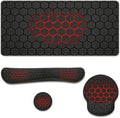 Red Hexagon Desk Mat Set Dark Gaming Tech Grid Mouse Pad with Wrist Rest 4in1 Desk Mat for Desktop Ergonomic Keyboard Wrist Support Anti-Slip Computer Ergonomic Mouse Pad Home Office Gaming by Unknown