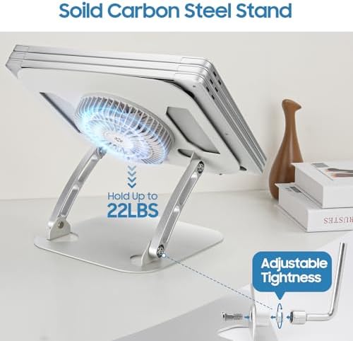 SHUWEI Laptop Stand with Fan, Height/Angle Adj fits 16" Laptop, Silver - Image 5