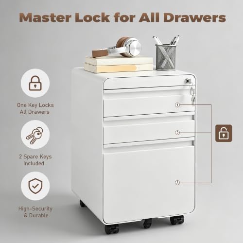 Approgreent Lockable 3 Drawer File Cabinets for Home Office - Image 7