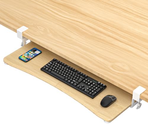 suptek Large Keyboard Tray Under Desk Pull Out with C Clamp Mount, Keyboard & Mouse Tray, 34 (38 Including Clamps) x 11.8 inch Slide-Out Platform Computer Drawer for Typing, Light Wood, DSF1LQM by suptek