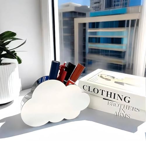 Aesthetic Cloud Pen Holder for Desk Cute Office Supplies Acrylic Cubicle Decor Kawaii Workspace Accessories Clear Makeup Organizer for Women Girls Pencil Cup Large Caddy for Home Office (Crystal) - Image 6