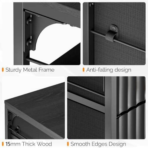 VINGLI 3 Drawer Fluted File Cabinet, Rolling File Cabinet Mobile Under Desk File Cabinet with Wheels, Fabric Drawers Printer Stand for Home Office, Fits Letter Size, Black - Image 7