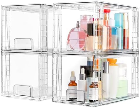 Vtopmart 4 Pack Large Stackable Storage Drawers, Clear by Vtopmart