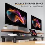 Dual Monitor Stand Riser, 39.4 Inch Large Monitor Stand with Storage Shelf, 2-Tier Desk Organizer for PC, Laptop, Printer | 2 Slots for Phone/Tablet, Computer Monitor Riser, Wood Desk Shelf for TV - Image 4