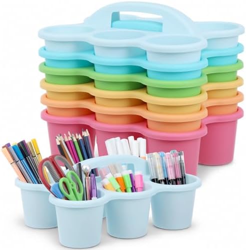 6 Pack Classroom Caddy With Handle for School Supplies, Pastel by Yakydesign