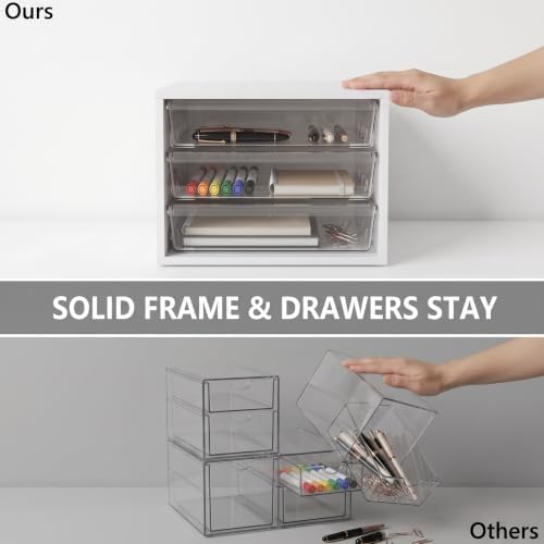 WOPITUES Wooden Desk Organizer with 3 Drawers & a Total of 5 Dividers,White - Image 6