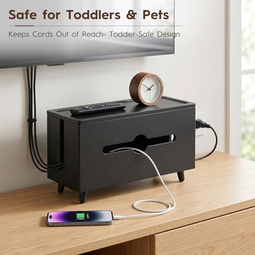 Extra Large Cable Management Box，Wood Cable Organizer Box,Power Strip Box & Organizer for Power Strip, TV Wires & Desk Cable Storage,Hide Desk Cord and Floor Cables (Black) (Black) - Image 7