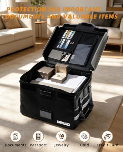 File Box with Lock, Fireproof Document Organizer Box with Lid & Handle, Portable Important File Folder Organizer, Collapsible Filing Storage Box for Home, Office & Travel - Image 6