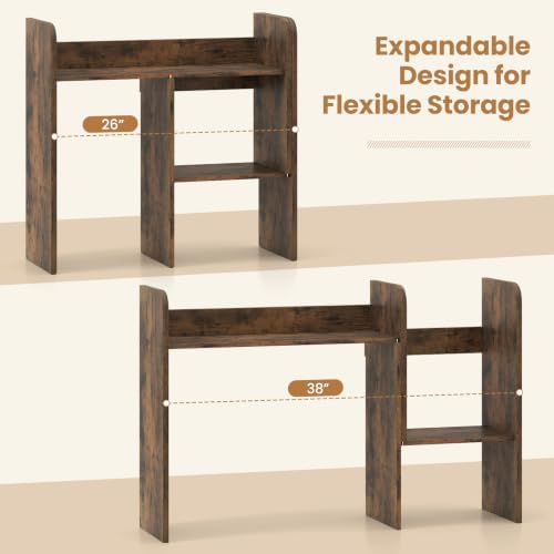 Tangkula Extendable Desktop Bookshelf, Dorm Desk Hutch, Rustic Brown - Image 5