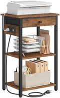 Printer Stand with Power Outlets, 3-Tier Under Desk Printer Table, Brown by Gewudraw