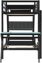 Polibi Twin Over Twin Bunk Bed with 2 Built-in Gaming Desks, USB Charging Ports & Pegboard Organizer, E-Sports Gaming Bed Frame for 2 Kids/Teens, Blue (Twin Size) - Image 4