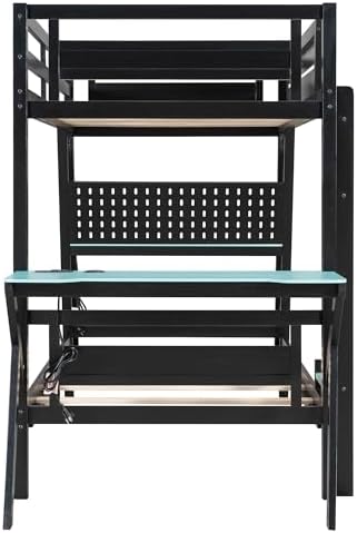 Polibi Twin Over Twin Bunk Bed with 2 Built-in Gaming Desks, USB Charging Ports & Pegboard Organizer, E-Sports Gaming Bed Frame for 2 Kids/Teens, Blue (Twin Size) - Image 4