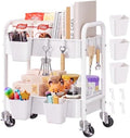 2 Tier Small Rolling Cart Metal with Wheels, White Under Desk Storage Carts by Aofure