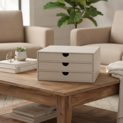 UnionBasic Document Organizer, 3-Drawer File Cabinet Document Storage Box, Office Desktop Filing Organizer, Feather Gray - Image 2