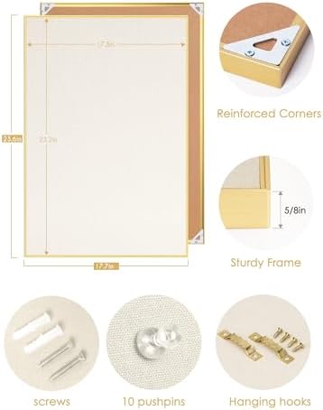 Fabric Bulletin Board 24x18 inches, Golden Aluminum Framed Wall Pin Board - Image 7