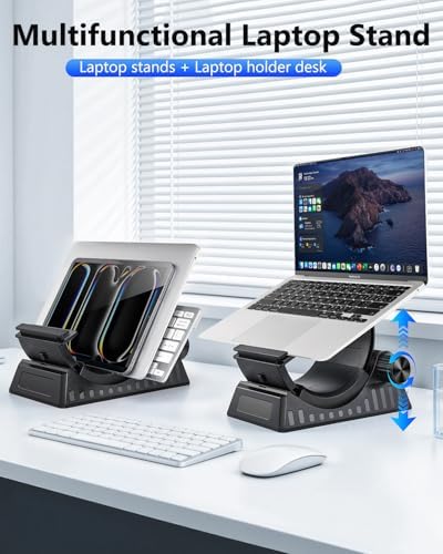 Laptop Stand for Desk, Height and Angle Adjustable, 2-in-1 Laptop Stand Vertical Laptop Stand with Innovative Half-Moon Shape, Heat Dissipation, Compatible with 13"-17.3" Laptops - Image 3