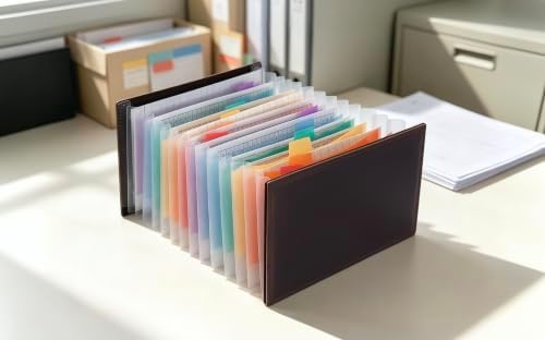 Genuine Leather A6 Receipt Organizer，Stand Receipt Organizer Folder, 13 Pockets Small Accordion File Organizer - Image 5