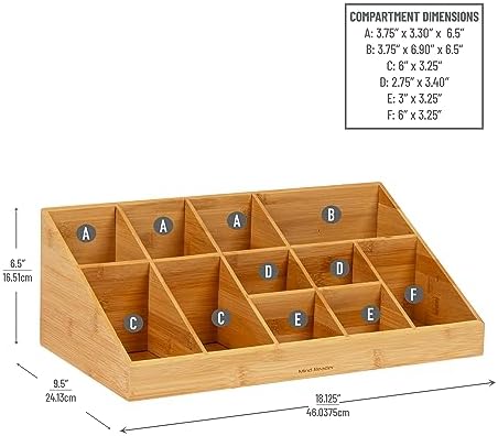 Mind Reader Cup and Condiment Station, Countertop Org, Coffee Bar, Rayon from Bamboo Cup, 18.125"L x 9.5"W x 6.5"H, Brown - Image 3