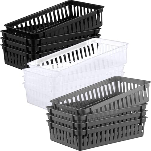 Wenqik Set of 12 Small Plastic Baskets for Organizing, Black,Gray,Clear by Wenqik