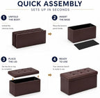 ALASDO 30 Inch Folding Storage Ottoman Bench with Hidden Storage, PU Leather Ottoman Foot Rest Stool, End of Bed Bench for Bedroom, Living Room, Entryway and Closet, Brown - Image 4