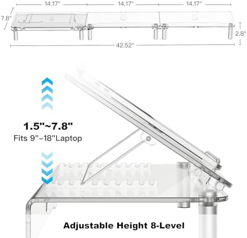 Clear Acrylic Dual Monitor Stand Riser,Laptop Riser Adjustable to 8 Angles - Image 2