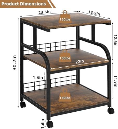 Lerliuo 3 Tier Brown Large Printer Stand with Adjustable Storage Shelf - Image 2