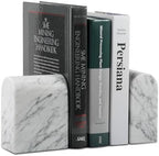 Koville Natural Italian Marble Bookends for Shelves, Book Ends for Heavy Books, 13LBS Ultra Heavy Duty Book Holders, Triumphal Arch Bookends Office Bookshelf Decor for CDs/Video Games(Bianco Carrara) by Koville