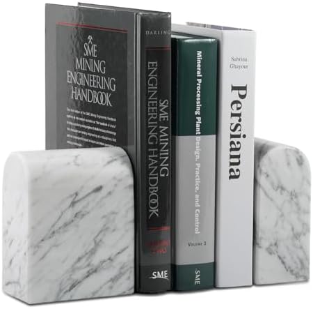 Koville Natural Italian Marble Bookends for Shelves, Book Ends for Heavy Books, 13LBS Ultra Heavy Duty Book Holders, Triumphal Arch Bookends Office Bookshelf Decor for CDs/Video Games(Bianco Carrara) by Koville