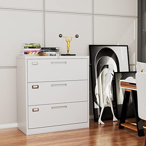 Fesbos Lateral File Cabinet with Lock, 3 Drawer Large Metal Filing Cabinet,Home Office Lockable Storage Cabinet for Hanging Files Letter/Legal/F4/A4 Size-Assembly Required - Image 2
