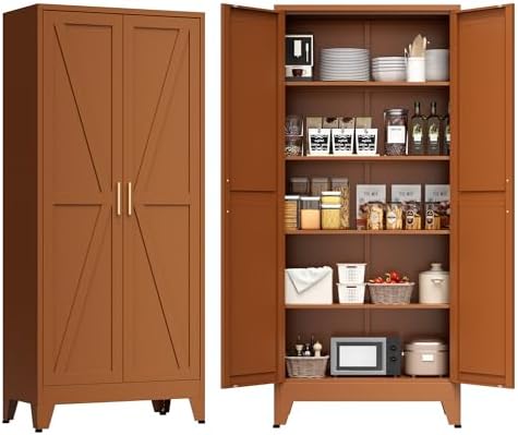 COFaR 5 Tier Metal Kitchen Storage Cabinets, 71" Pantry Cabinet with Doors by COFAR