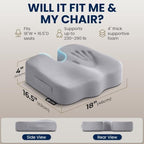 5 STARS UNITED Seat Cushion - Memory Foam Chair Cushion for Tailbone Pain Relief - Ergonomic Support for Coccyx, Sciatica & Butt - Office, Desk & Gaming Chair, Car Seat, Wheelchair, Airplane, L Gray - Image 5